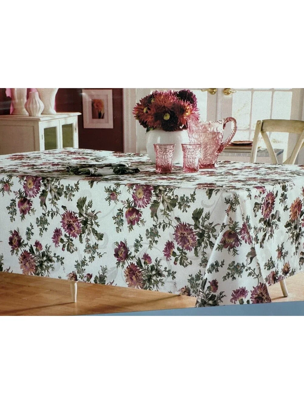 Villager Liz Claiborne Laura Tablecloth Floral Flowers Rectangle 60 X 84